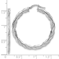 Rhodium-plated Sterling Silver Polished & Textured Twisted Hoop Earrings