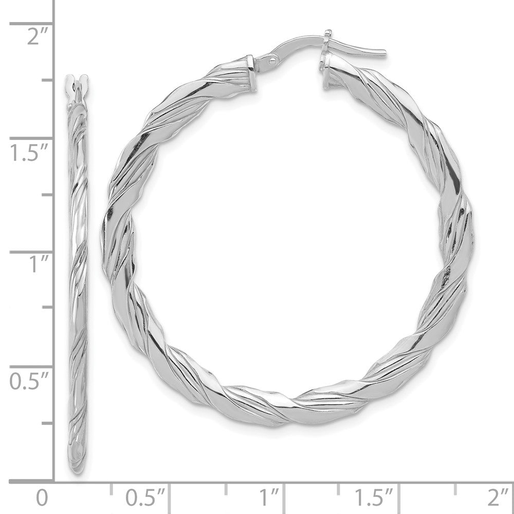Rhodium-plated Sterling Silver Polished & Textured Twisted Hoop Earrings