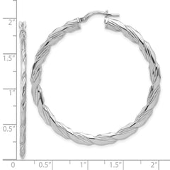 Rhodium-plated Sterling Silver Polished & Textured Twisted Hoop Earrings
