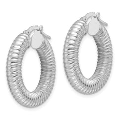 Rhodium-plated Sterling Silver Polished 5mm Hollow Spiral Hoop Earrings
