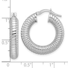 Rhodium-plated Sterling Silver Polished 5mm Hollow Spiral Hoop Earrings