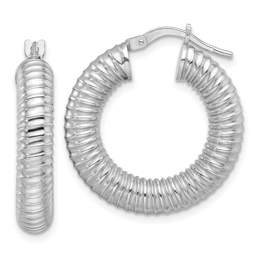 Rhodium-plated Sterling Silver Polished 5mm Hollow Spiral Hoop Earrings