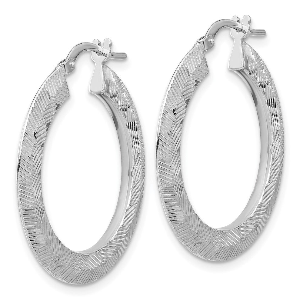 Rhodium-plated Sterling Silver Diamond-cut Hoop Earrings