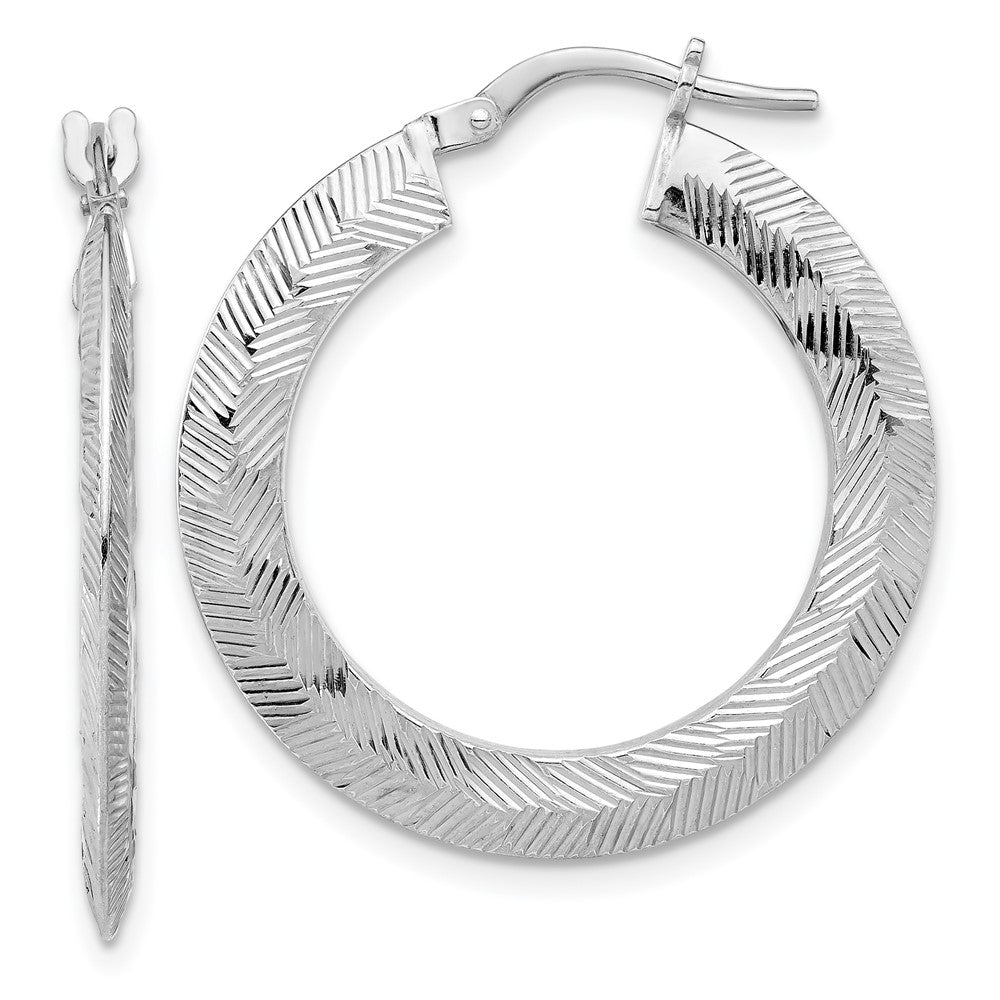 Rhodium-plated Sterling Silver Diamond-cut Hoop Earrings
