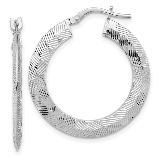 Rhodium-plated Sterling Silver Diamond-cut Hoop Earrings