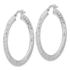 Rhodium-plated Sterling Silver Diamond-cut Hoop Earrings