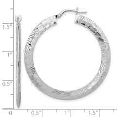 Rhodium-plated Sterling Silver Diamond-cut Hoop Earrings
