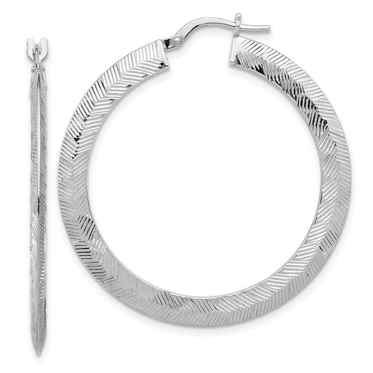 Rhodium-plated Sterling Silver Diamond-cut Hoop Earrings