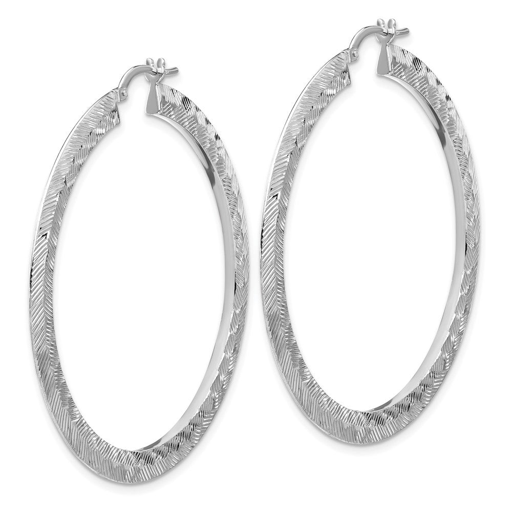 Rhodium-plated Sterling Silver Diamond-cut Hoop Earrings