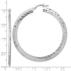 Rhodium-plated Sterling Silver Diamond-cut Hoop Earrings