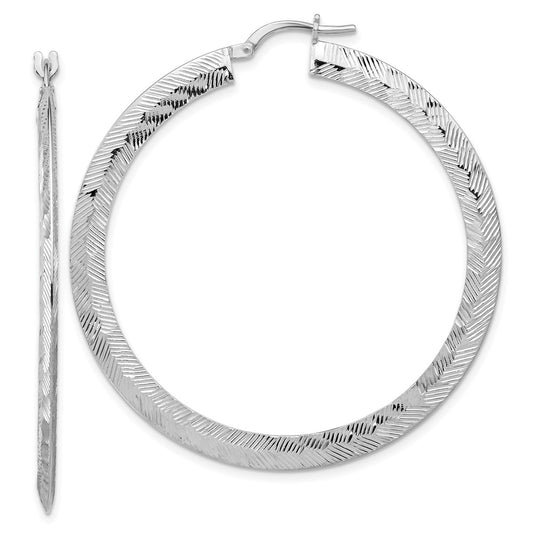 Rhodium-plated Sterling Silver Diamond-cut Hoop Earrings