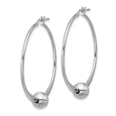 Rhodium-plated Sterling Silver Polished Ball Hoop Earrings