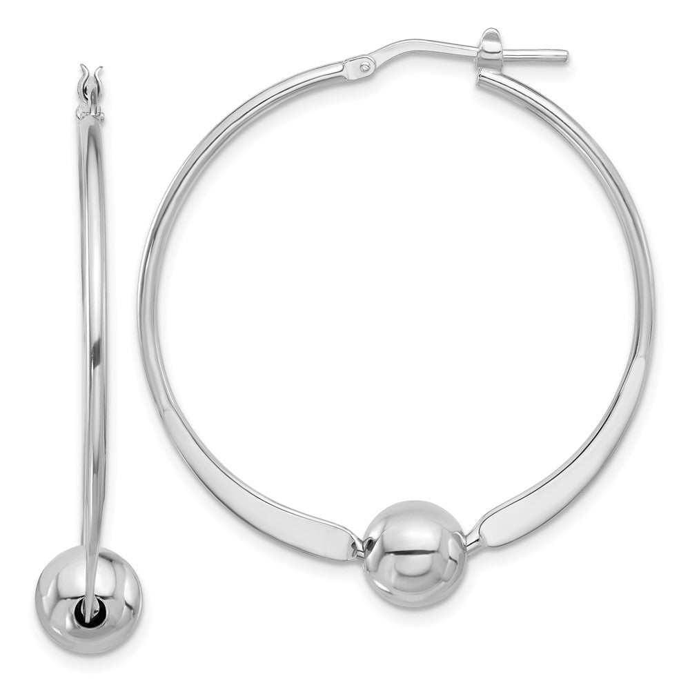 Rhodium-plated Sterling Silver Polished Ball Hoop Earrings