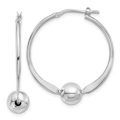 Rhodium-plated Sterling Silver Polished Ball Hoop Earrings