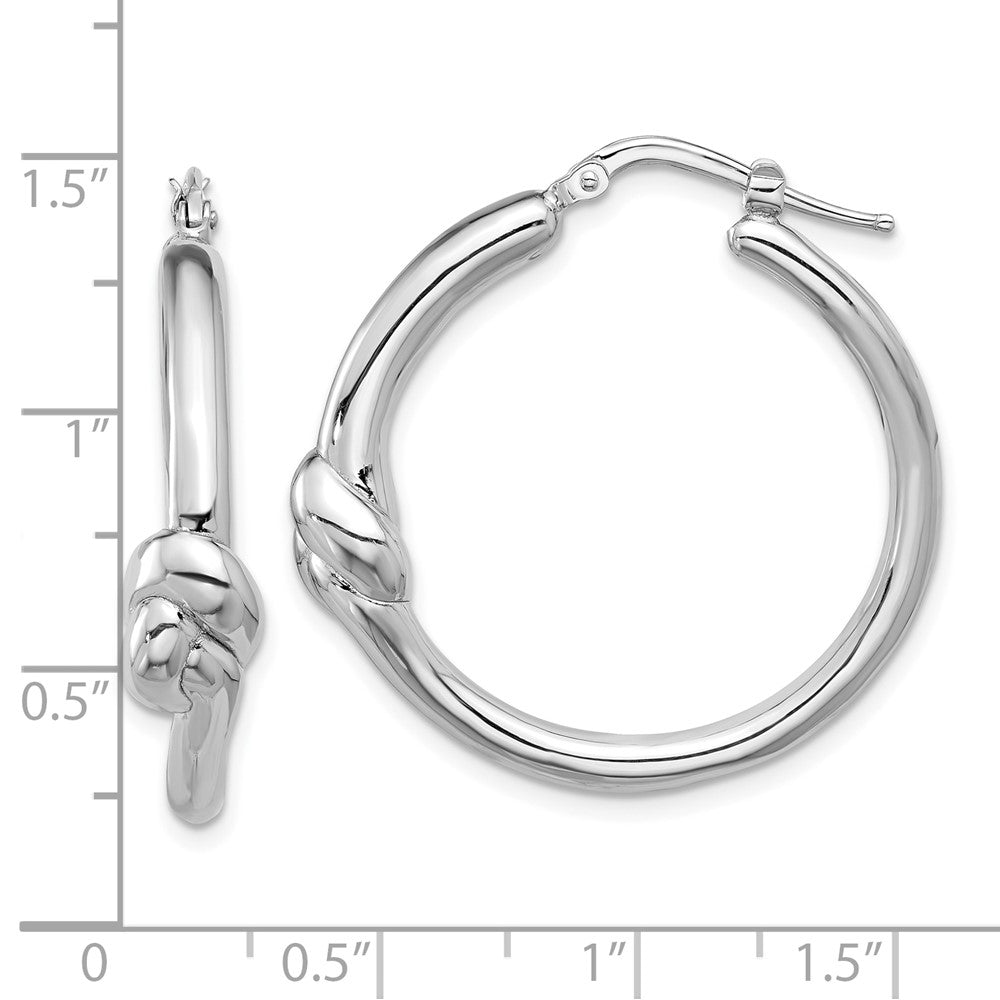 Rhodium-plated Sterling Silver Polished Knot Circle Hoop Earrings