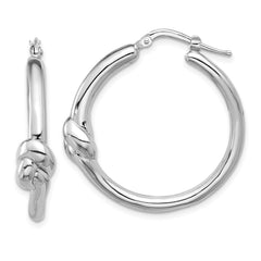Rhodium-plated Sterling Silver Polished Knot Circle Hoop Earrings