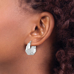 Rhodium-plated Sterling Silver Polished Hoop Earrings