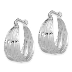Rhodium-plated Sterling Silver Polished Textured Hoop Earrings