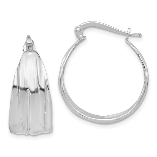 Rhodium-plated Sterling Silver Polished Textured Hoop Earrings