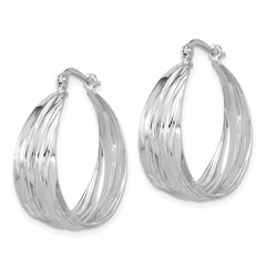 Rhodium-plated Sterling Silver Polished Textured Hoop Earrings