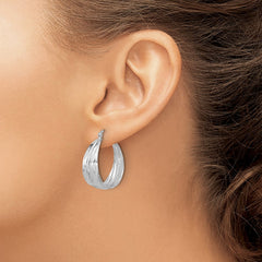Rhodium-plated Sterling Silver Polished Textured Hoop Earrings