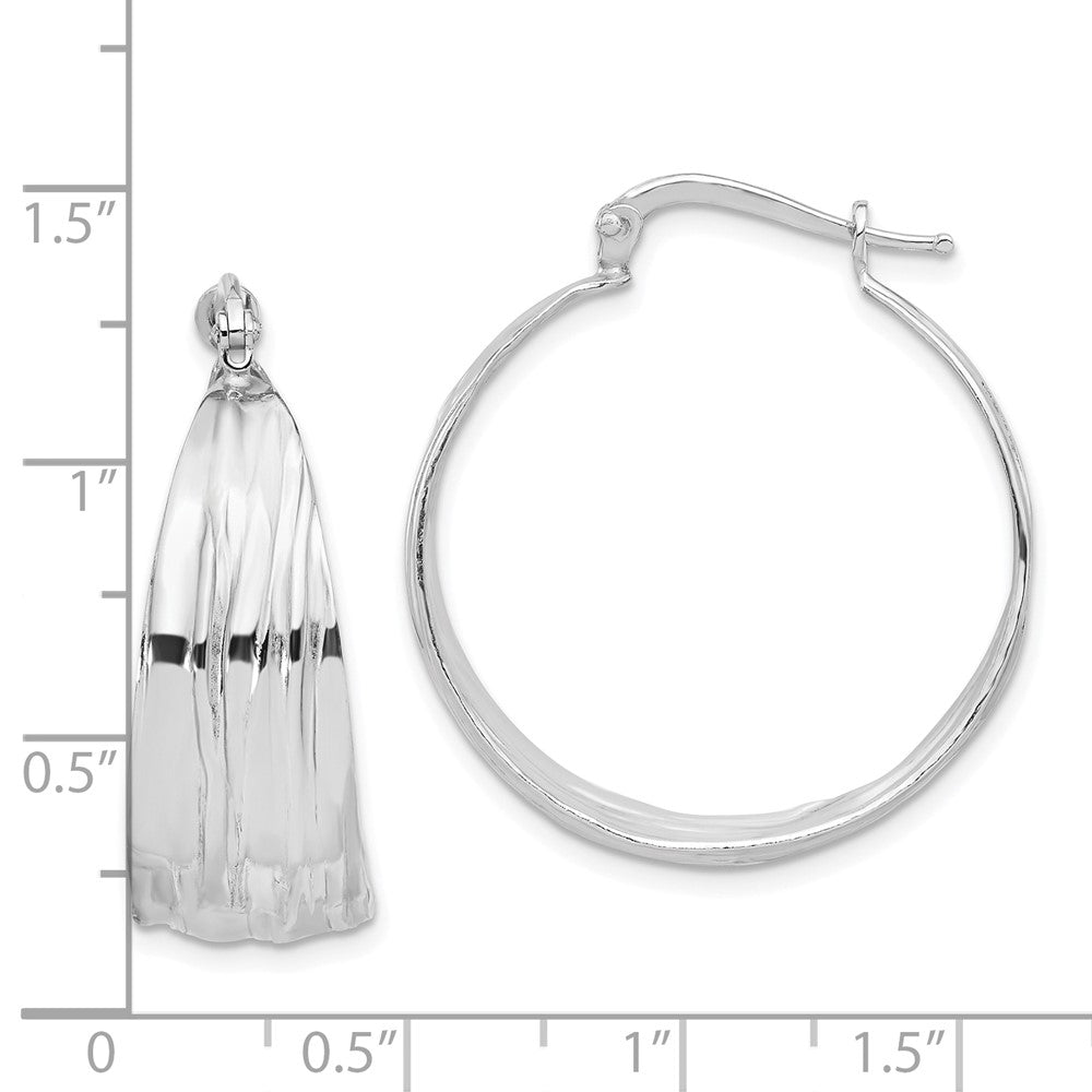 Rhodium-plated Sterling Silver Polished Textured Hoop Earrings