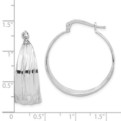 Rhodium-plated Sterling Silver Polished Textured Hoop Earrings