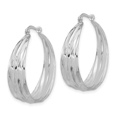 Rhodium-plated Sterling Silver Polished Textured Hoop Earrings