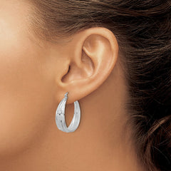 Rhodium-plated Sterling Silver Polished Textured Hoop Earrings
