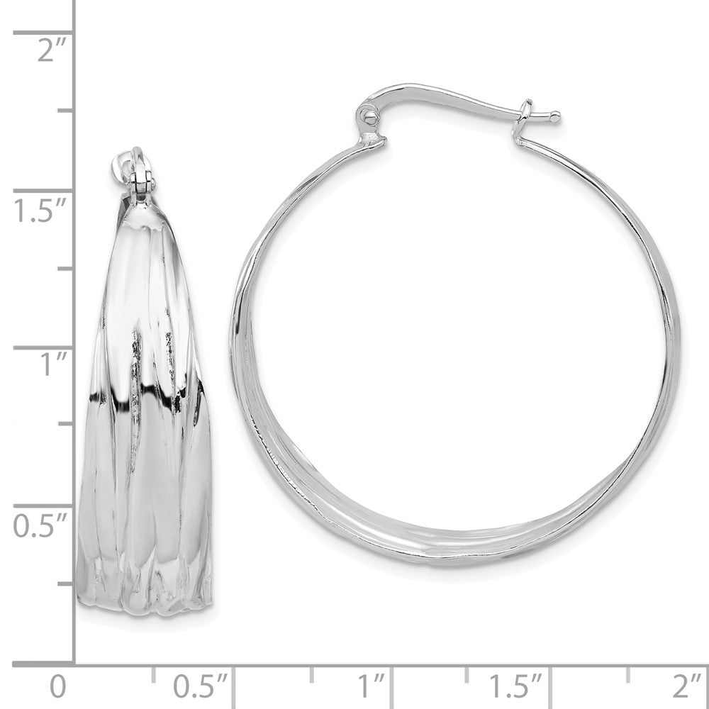 Rhodium-plated Sterling Silver Polished Textured Hoop Earrings