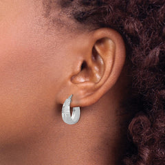 Rhodium-plated Silver Polished Graduated Hoop Earrings