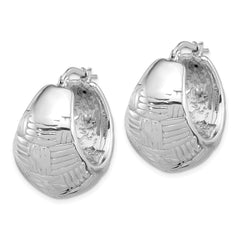 Rhodium-plated Sterling Silver Polished Basket Weave Hoop Earrings