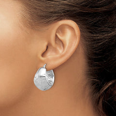 Rhodium-plated Sterling Silver Polished Basket Weave Hoop Earrings