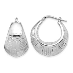 Rhodium-plated Sterling Silver Polished Basket Weave Hoop Earrings