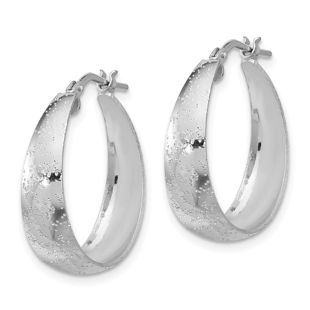 Rhodium-plated Sterling Silver Sparkle Texture Graduated Hoop Earrings