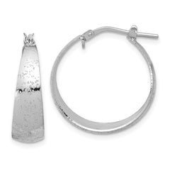Rhodium-plated Sterling Silver Sparkle Texture Graduated Hoop Earrings