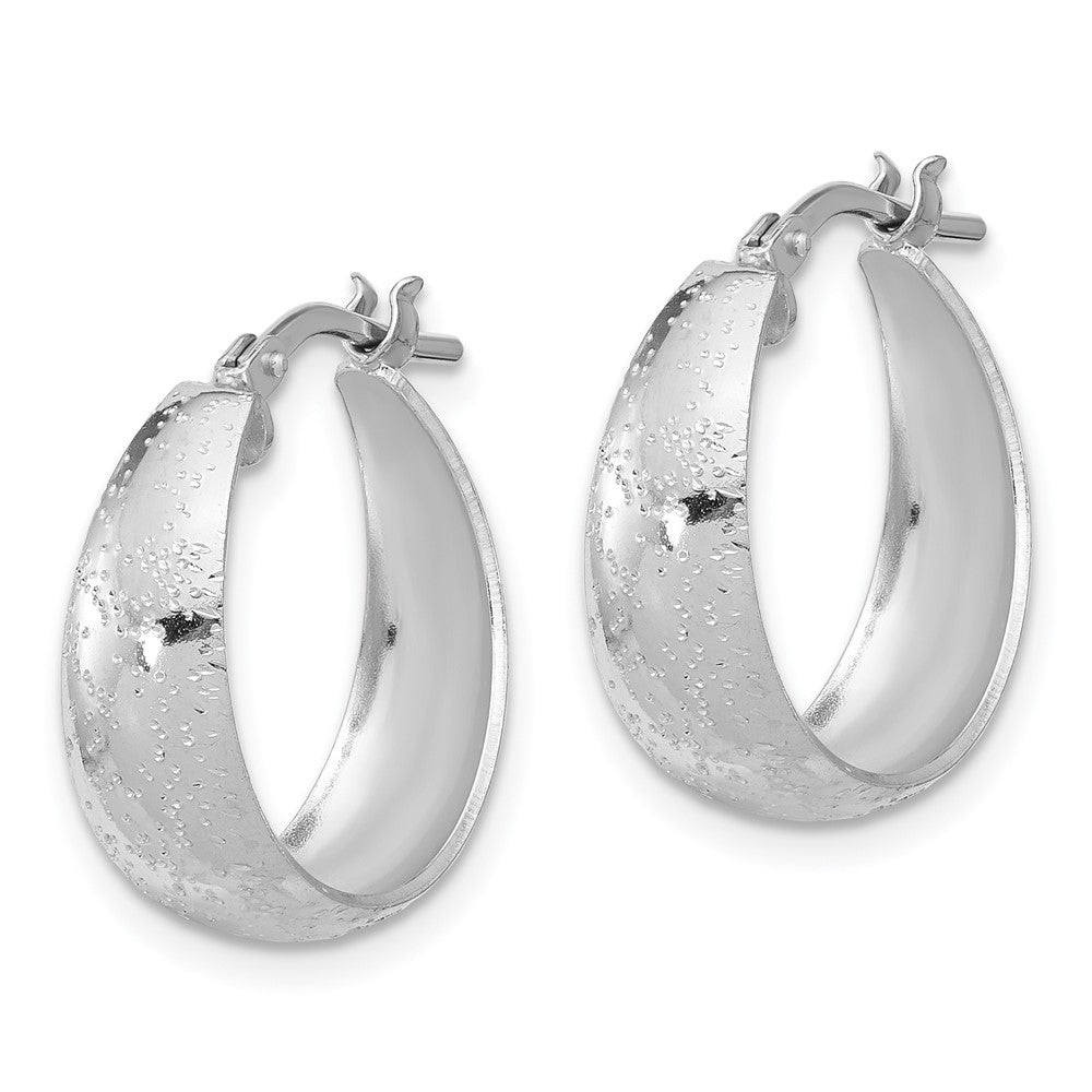 Rhodium-plated Sterling Silver Sparkle Texture Graduated Hoop Earrings