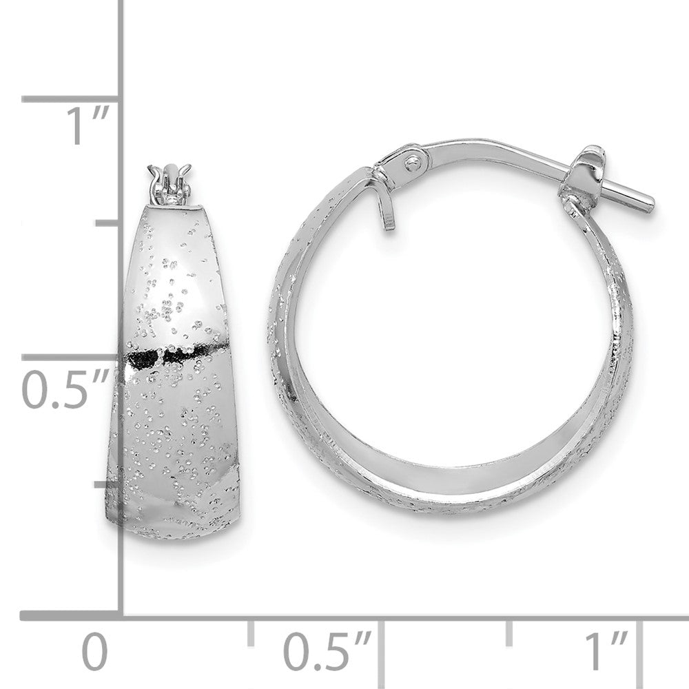 Rhodium-plated Sterling Silver Sparkle Texture Graduated Hoop Earrings