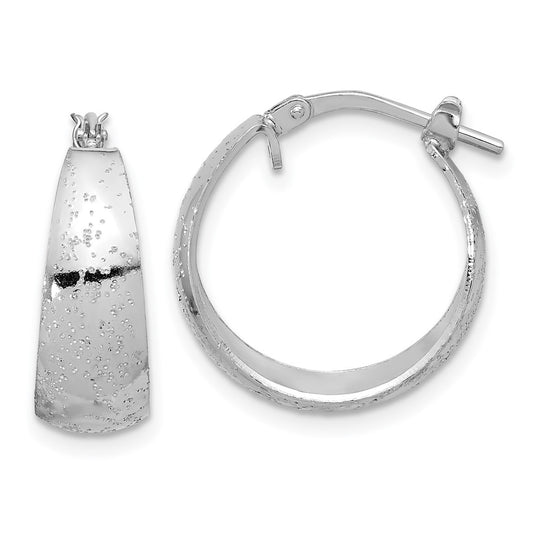 Rhodium-plated Sterling Silver Sparkle Texture Graduated Hoop Earrings