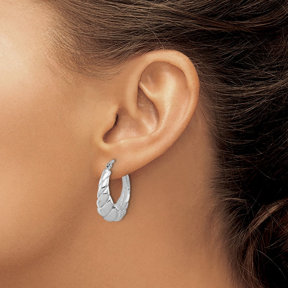 Rhodium-plated Sterling Silver Polished Hoop Earrings