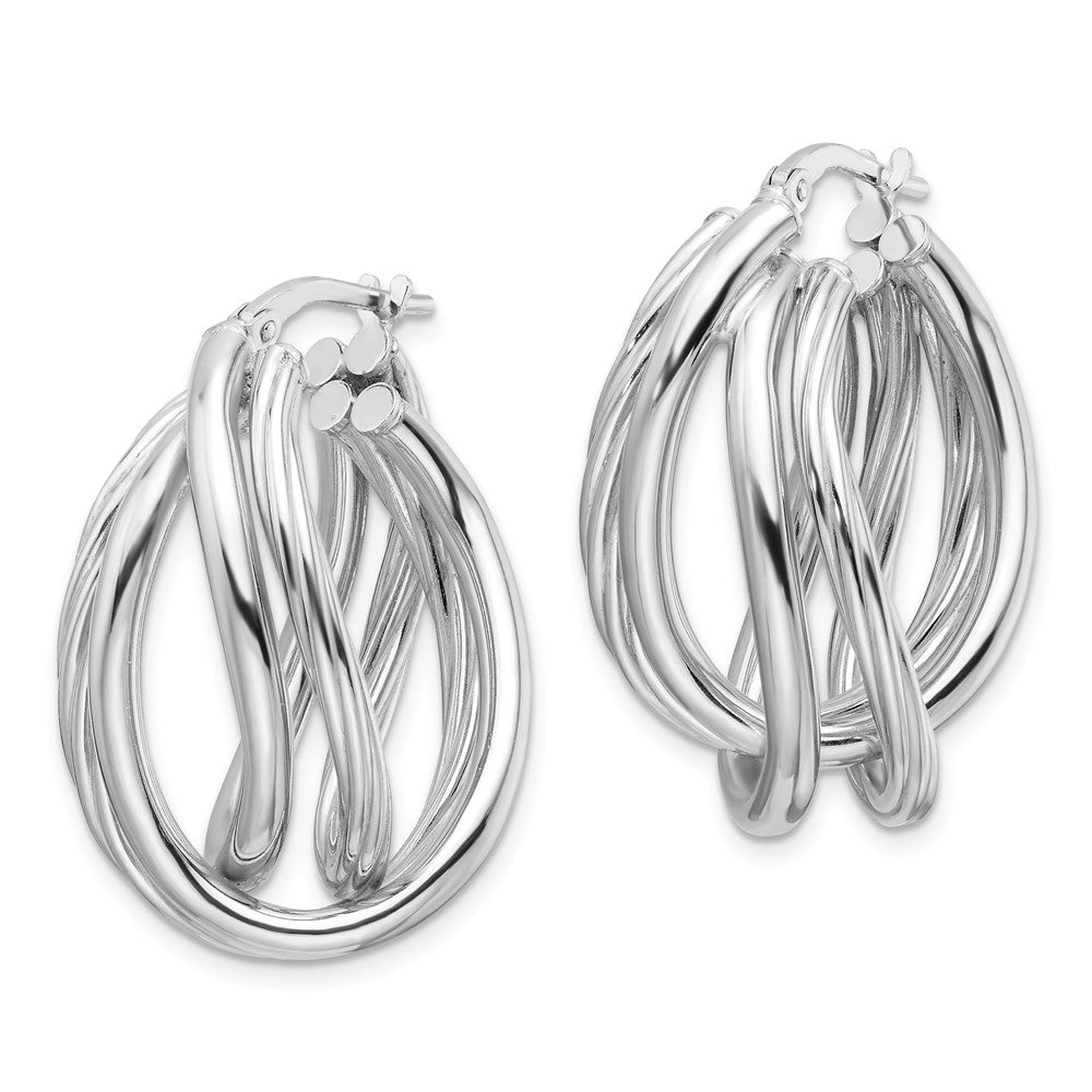 Rhodium-plated Sterling Silver Polished and Twisted Fancy Hoop Earrings