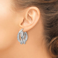 Rhodium-plated Sterling Silver Polished and Twisted Fancy Hoop Earrings