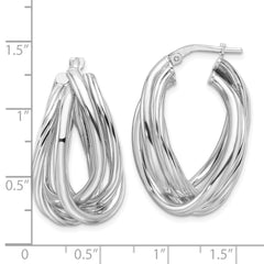 Rhodium-plated Sterling Silver Polished and Twisted Fancy Hoop Earrings