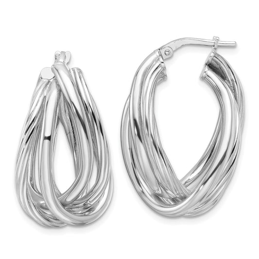 Rhodium-plated Sterling Silver Polished and Twisted Fancy Hoop Earrings