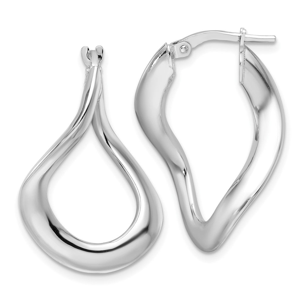 Rhodium-plated Sterling Silver Polished Oval Twisted Hoop Earrings