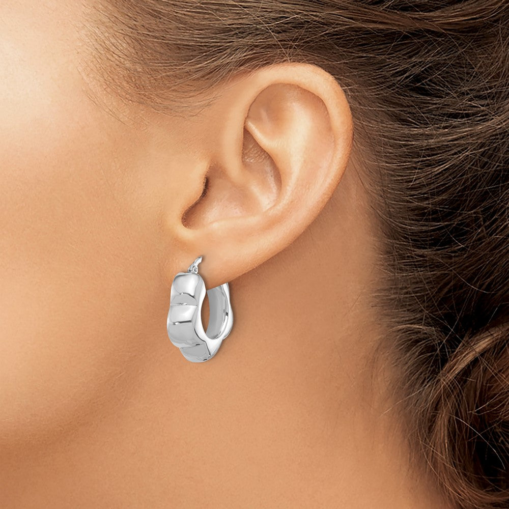 Rhodium-plated Sterling Silver Polished Flower Shape Hoop Earrings