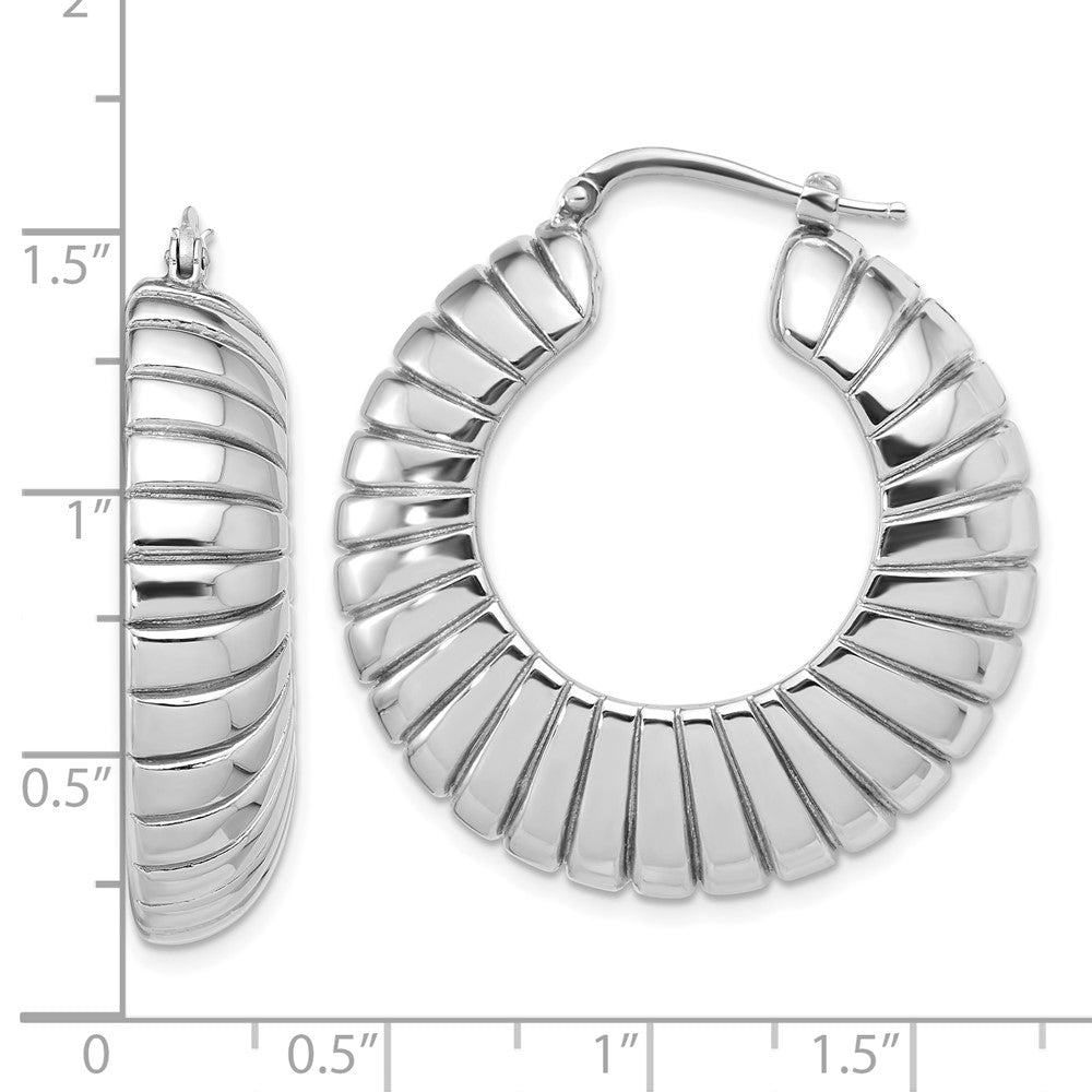 Rhodium-plated Sterling Silver Polished and Patterned Hoop Earrings