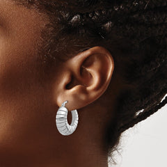 Rhodium-plated Sterling Silver Polished and Patterned Hoop Earrings
