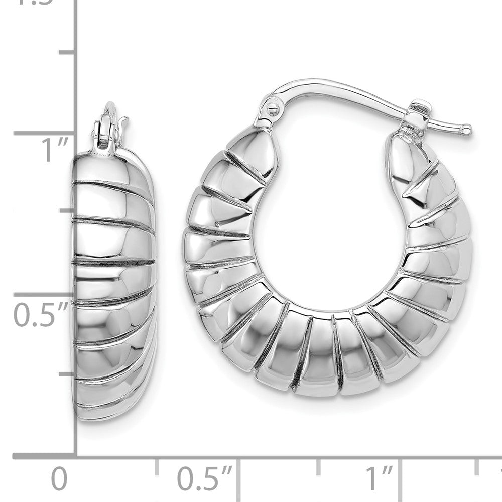 Rhodium-plated Sterling Silver Polished and Patterned Hoop Earrings
