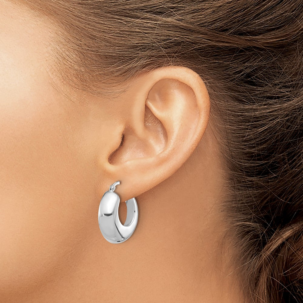 Rhodium-plated Sterling Silver Polished Hoop Earrings